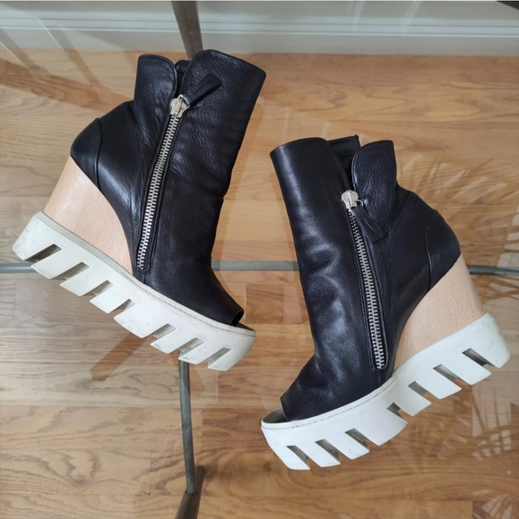 GABRIELLA MICHEL Open Toe Lug Soles Y2K chunky platform wedge Boot Black 39/8.5 - Picture 6 of 16